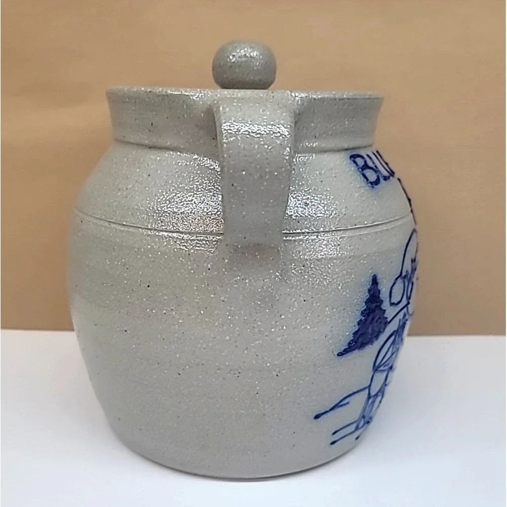 '02 Salmon Falls Pottery Darris McFarland Blue Rhino Christmas 2 Handle Bean Pot